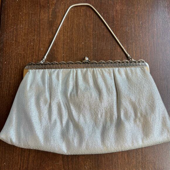 1950s 1960s Ande Silver Metallic Purse Vintage Silver Evening Bag Vintage Clutch - Picture 1 of 16